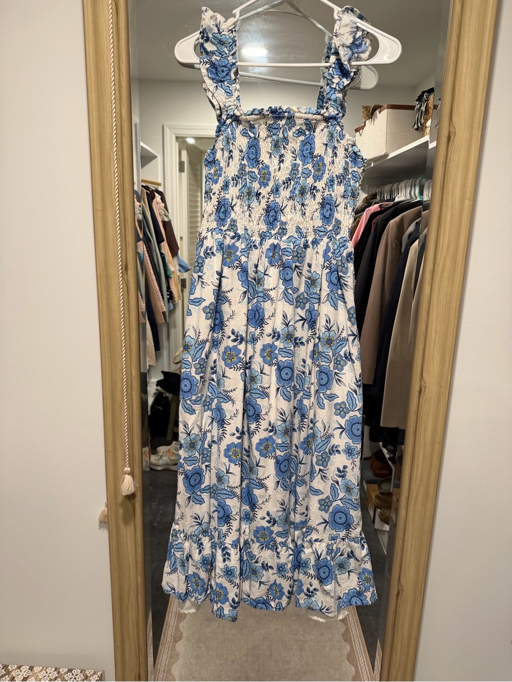 Haute Hippie White Maxi Dress with Blue Floral Print